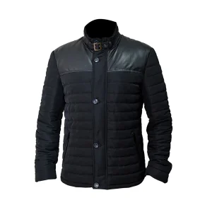 Men’s Quilted Leather Panel Winter Jacket