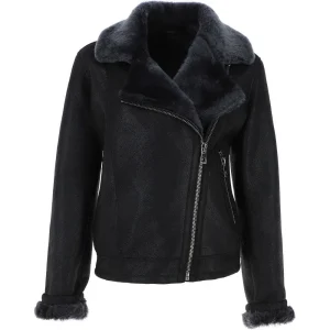 Women’s Black Shearling Biker Leather Jacket